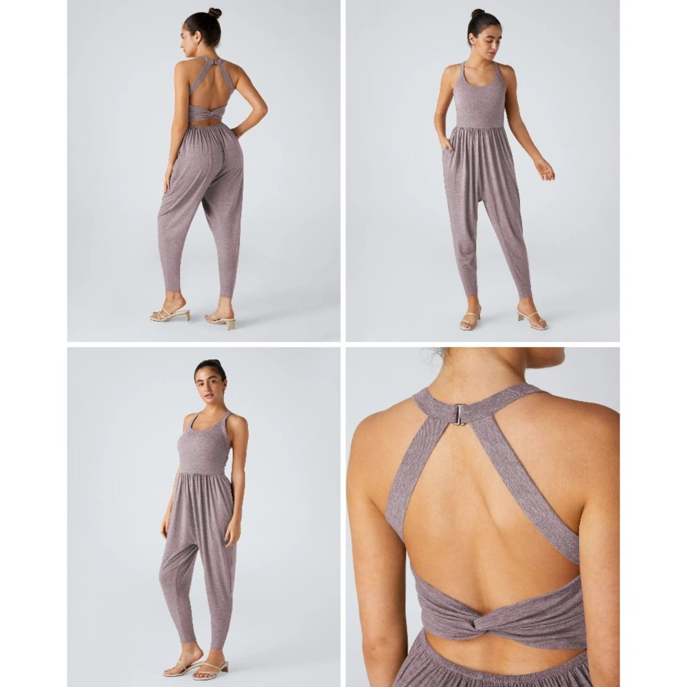 NWT Halara Harem Jumpsuit S Mauve Tea Brown Pocket Eesy Peezy Backless Twist